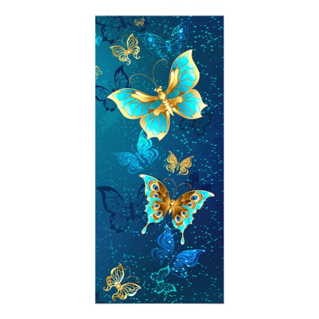 Golden Butterflies on a Blue Background Rack Card (Front)