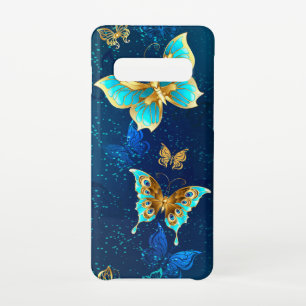 Golden Butterflies on a Blue Background Samsung Galaxy Case