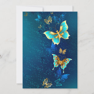 Golden Butterflies on a Blue Background Save The Date