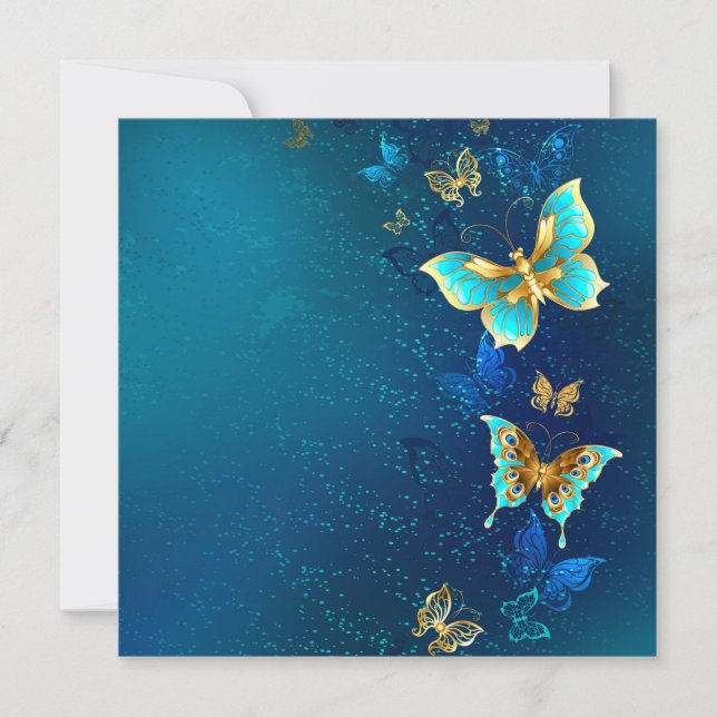 Golden Butterflies on a Blue Background Save The Date (Front)