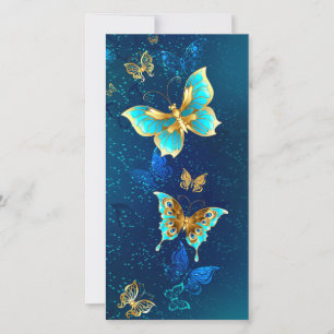 Golden Butterflies on a Blue Background Save The Date