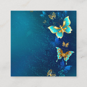 Golden Butterflies on a Blue Background Square Business Card