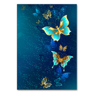 Golden Butterflies on a Blue Background Table Number