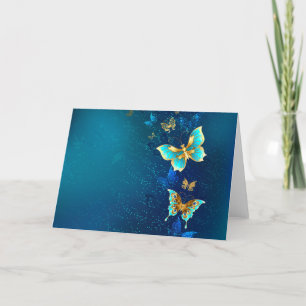 Golden Butterflies on a Blue Background Thank You Card