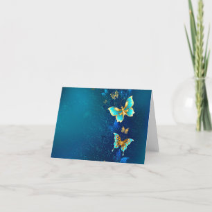 Golden Butterflies on a Blue Background Thank You Card