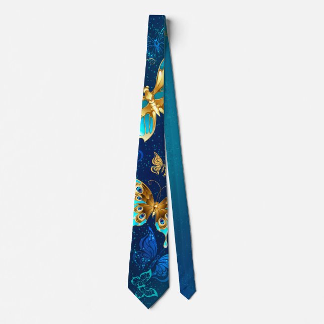Golden Butterflies on a Blue Background Tie (Front)