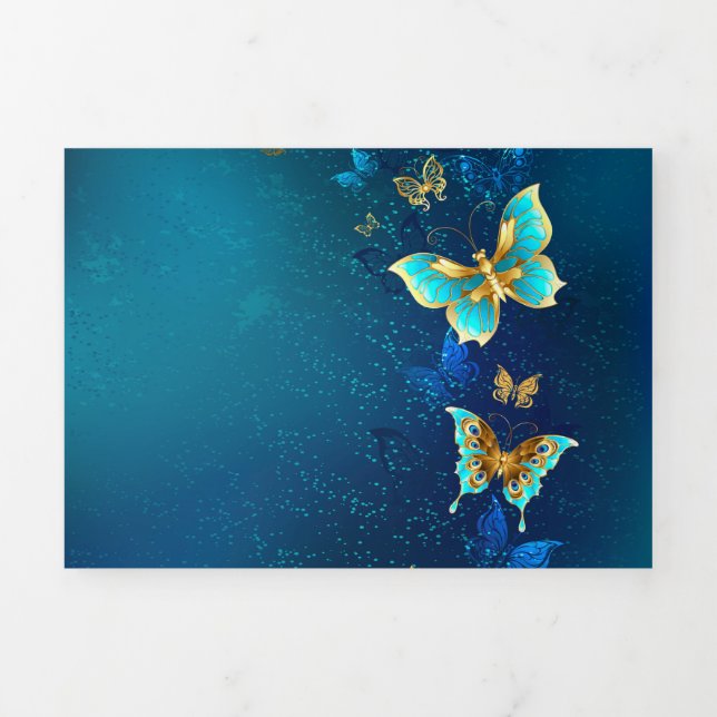 Golden Butterflies on a Blue Background Tri-Fold Programme (Cover)