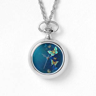 Golden Butterflies on a Blue Background Watch