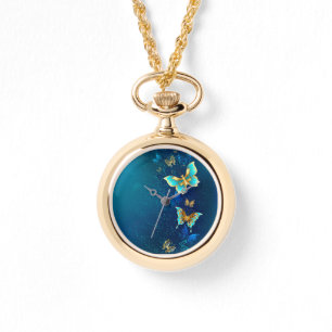 Golden Butterflies on a Blue Background Watch