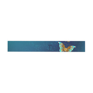 Golden Butterflies on a Blue Background Wrap Around Label