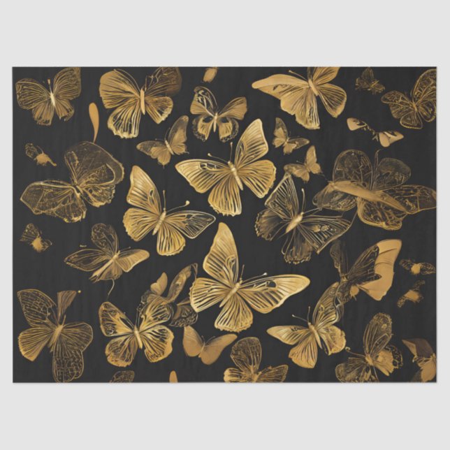Golden Butterflies on Black Tissue Paper (Front)