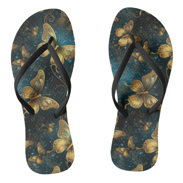 Golden Butterflies Pair of Flip Flops (Footbed)