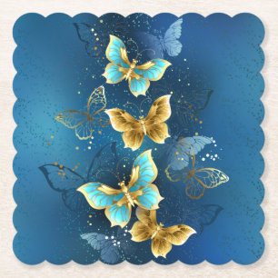 Golden butterflies paper coaster