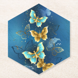 Golden butterflies paper coaster