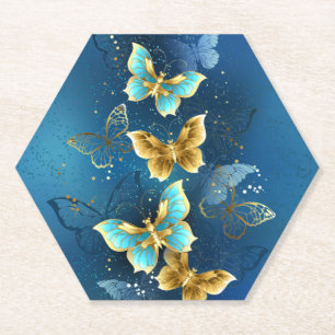 Golden butterflies paper coaster