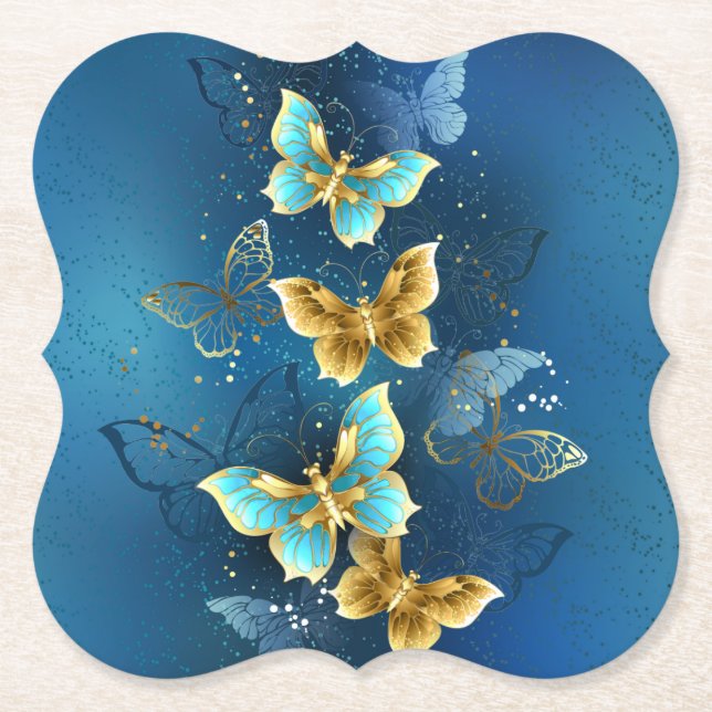 Golden butterflies paper coaster (Front)