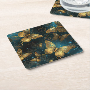 Golden Butterflies Paper Coaster