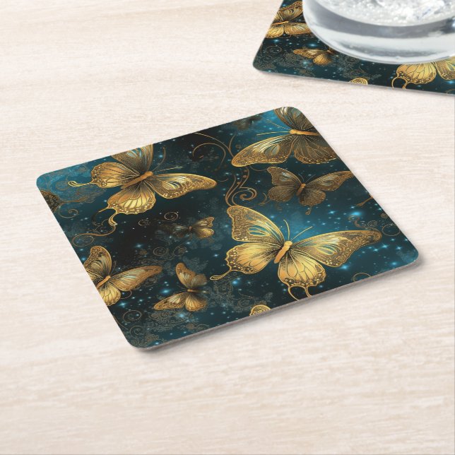 Golden Butterflies Paper Coaster (Angled)