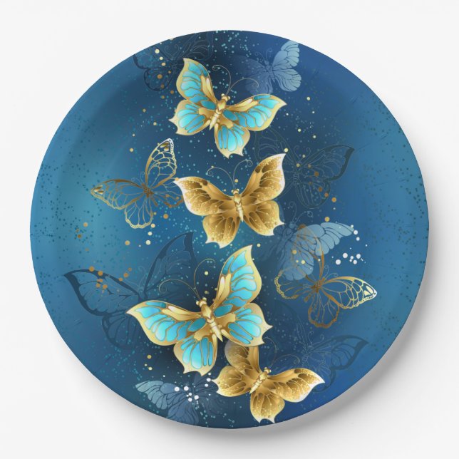 Golden butterflies paper plate (Front)