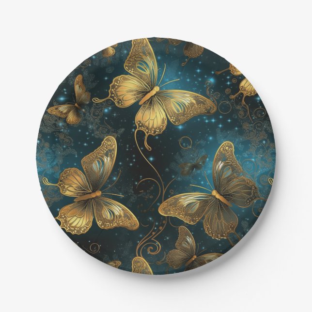 Golden Butterflies Paper Plates (Front)