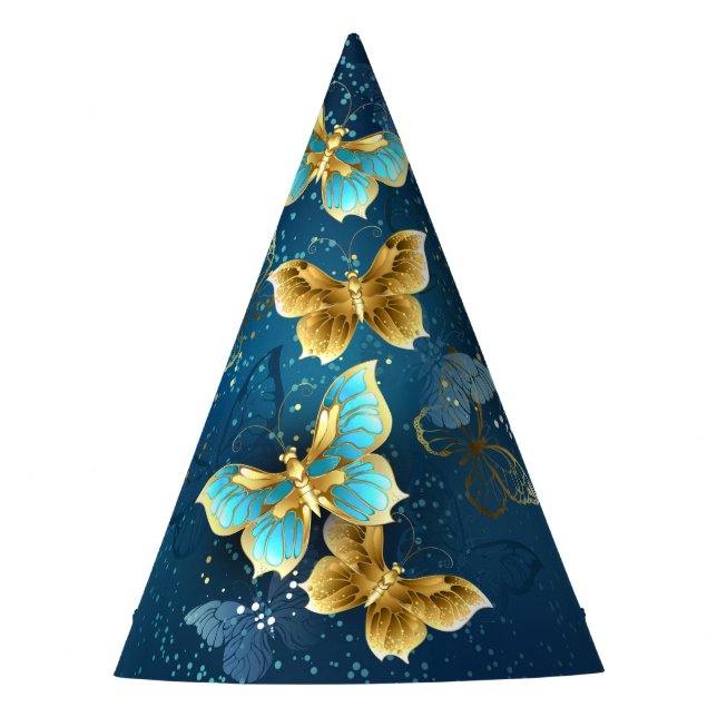 Golden butterflies party hat (Front)
