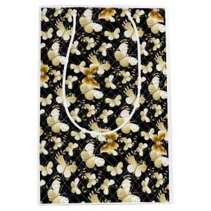 Golden butterflies Pattern 20.bw Black BG Medium Gift Bag