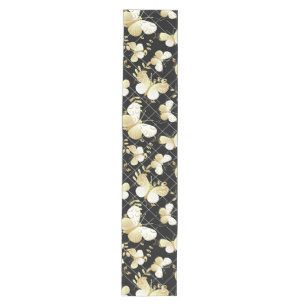 Golden butterflies Pattern 20.bw Black BG Medium Table Runner