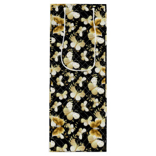 Golden butterflies Pattern 20.bw Black BG Wine Gift Bag