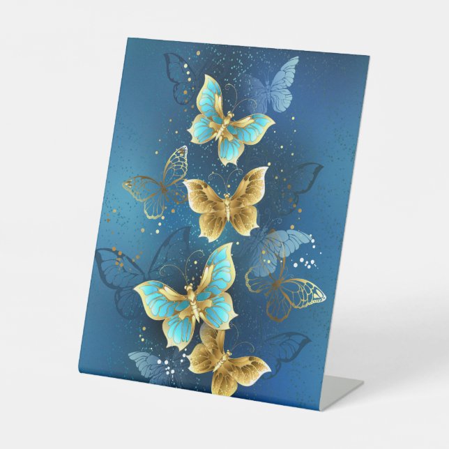 Golden butterflies pedestal sign (Front)