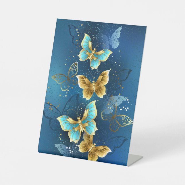 Golden butterflies pedestal sign (Front)