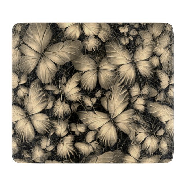Golden Butterflies Print Cutting Board (Front)