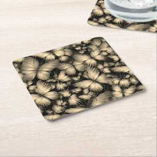 Golden Butterflies Print Square Paper Coaster