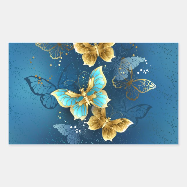Golden butterflies rectangular sticker (Front)