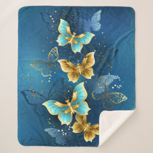 Golden butterflies sherpa blanket
