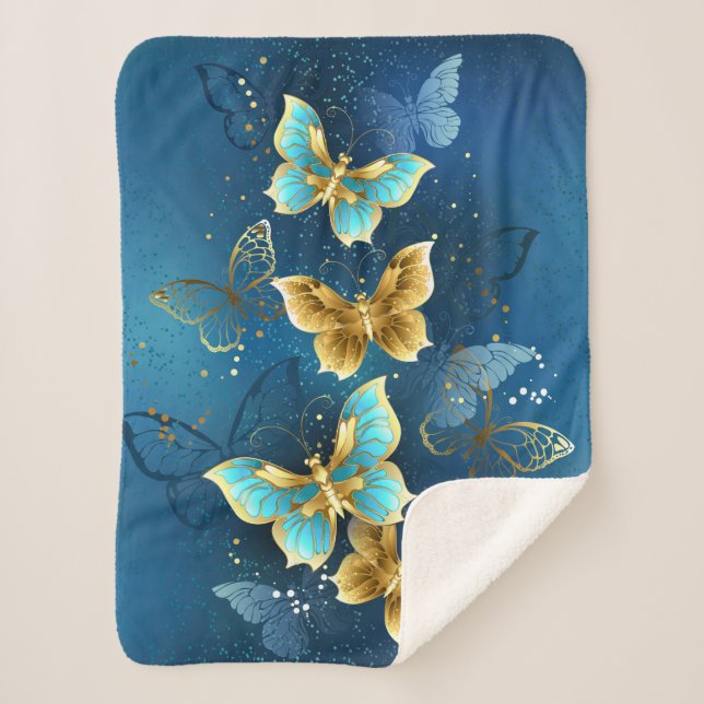 Golden butterflies sherpa blanket (Front)
