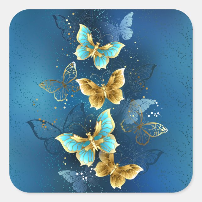 Golden butterflies square sticker (Front)