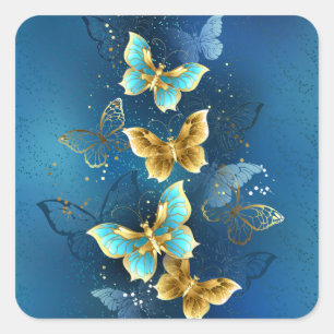 Golden butterflies square sticker