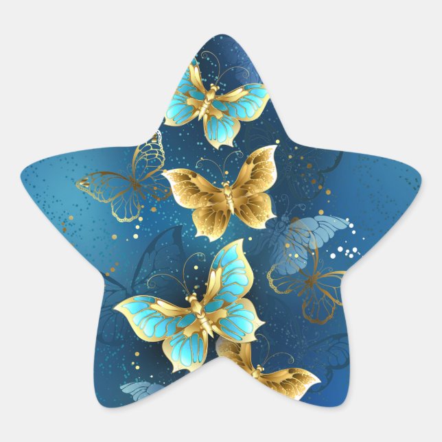 Golden butterflies star sticker (Front)