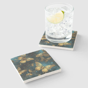 Golden Butterflies Stone Coaster