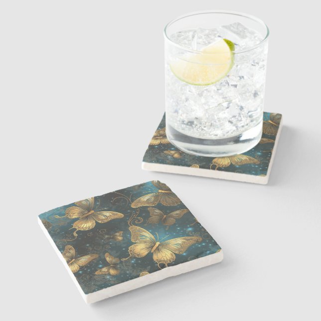 Golden Butterflies Stone Coaster (Side)
