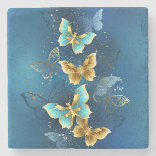 Golden butterflies stone coaster