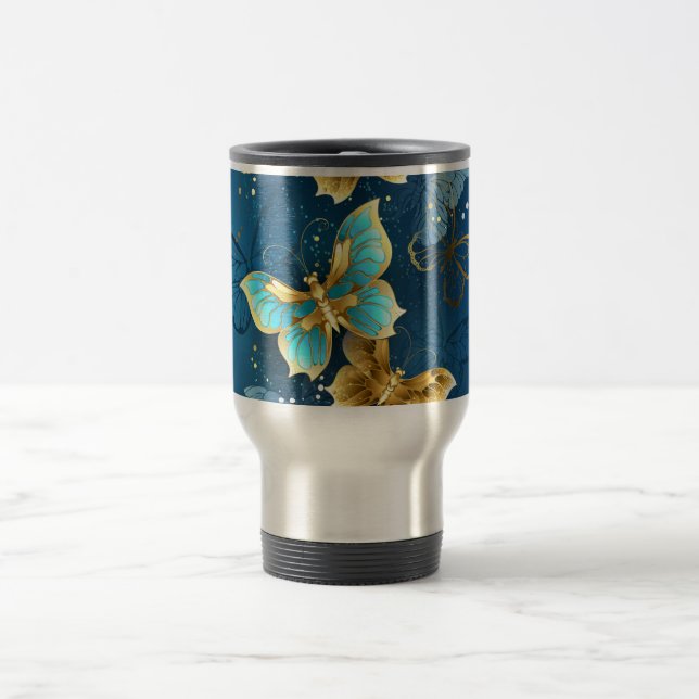 Golden butterflies travel mug (Center)