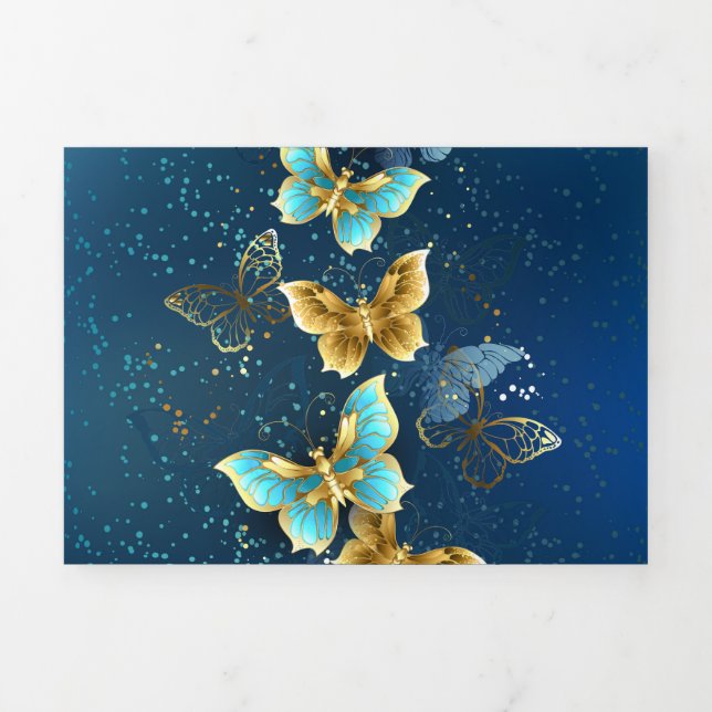 Golden butterflies Tri-Fold holiday card (Cover)