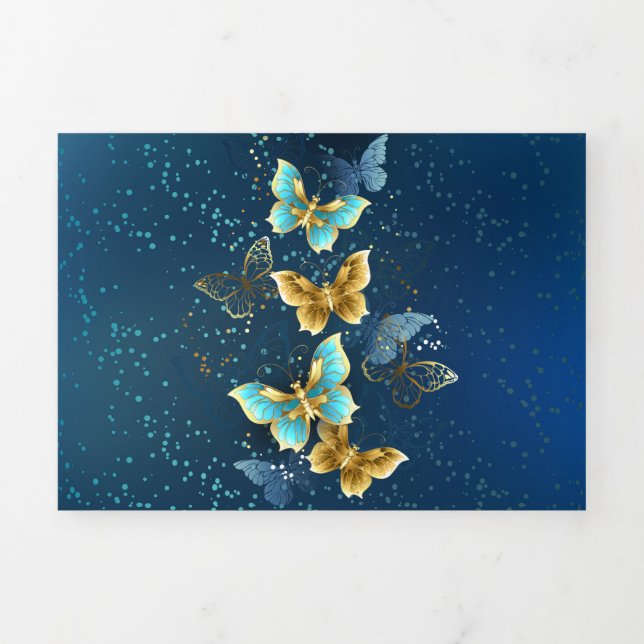 Golden butterflies Tri-Fold invitation (Cover)