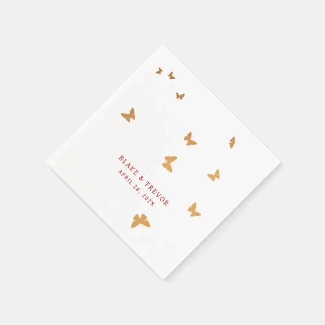 GOLDEN BUTTERFLIES WEDDING NAPKIN (Corner)