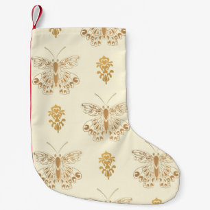Golden butterflies, white seamless vintage backgro small christmas stocking