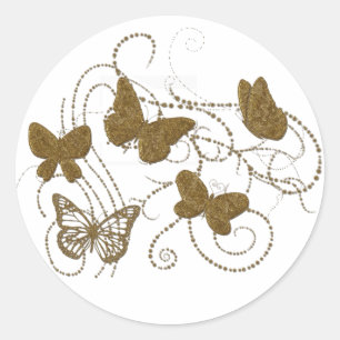 Golden Butterflies with Golden Swirls Classic Round Sticker