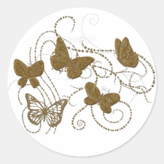 Golden Butterflies with Golden Swirls Classic Round Sticker