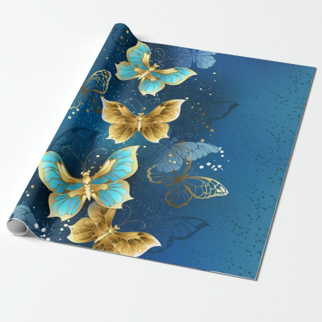 Golden butterflies wrapping paper (Unrolled)