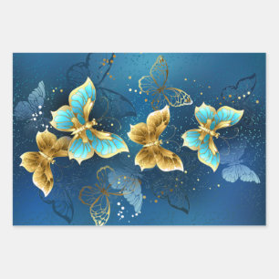 Golden butterflies wrapping paper sheet